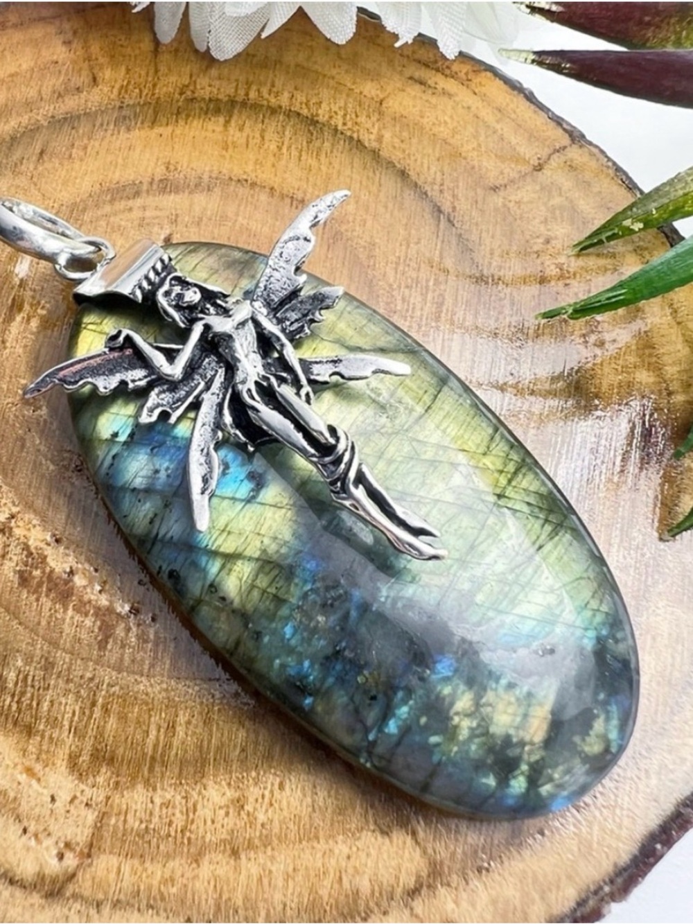 XL Big Flash Labradorite Fairy Pendant Handmade New Sterling Silver 925